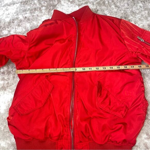H&M jacket red utility nylon military style full zip shoulder zip SZ 2 bomber - Picture 4 of 9